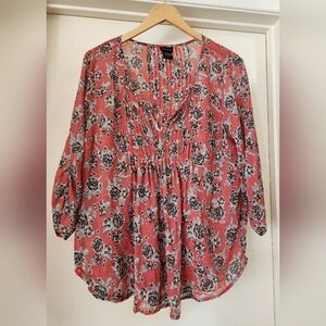Torrid Women's Sheer Floral Blouse Top‎ Red Flowy Size Large